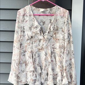 By Together Floral Ruffle Blouse - Cream and Gray